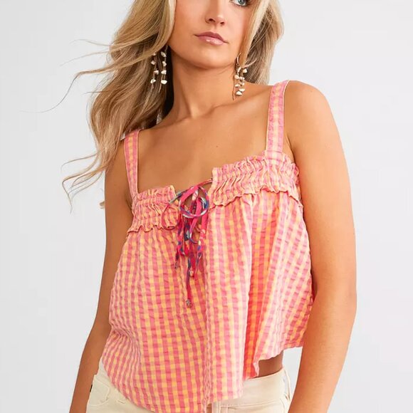 Free People Picnic Party Cropped Tank Top sz M - Picture 1 of 6
